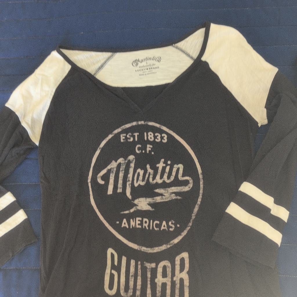 Martin Guitar Black  White Raglan Tee By Lucky Brand